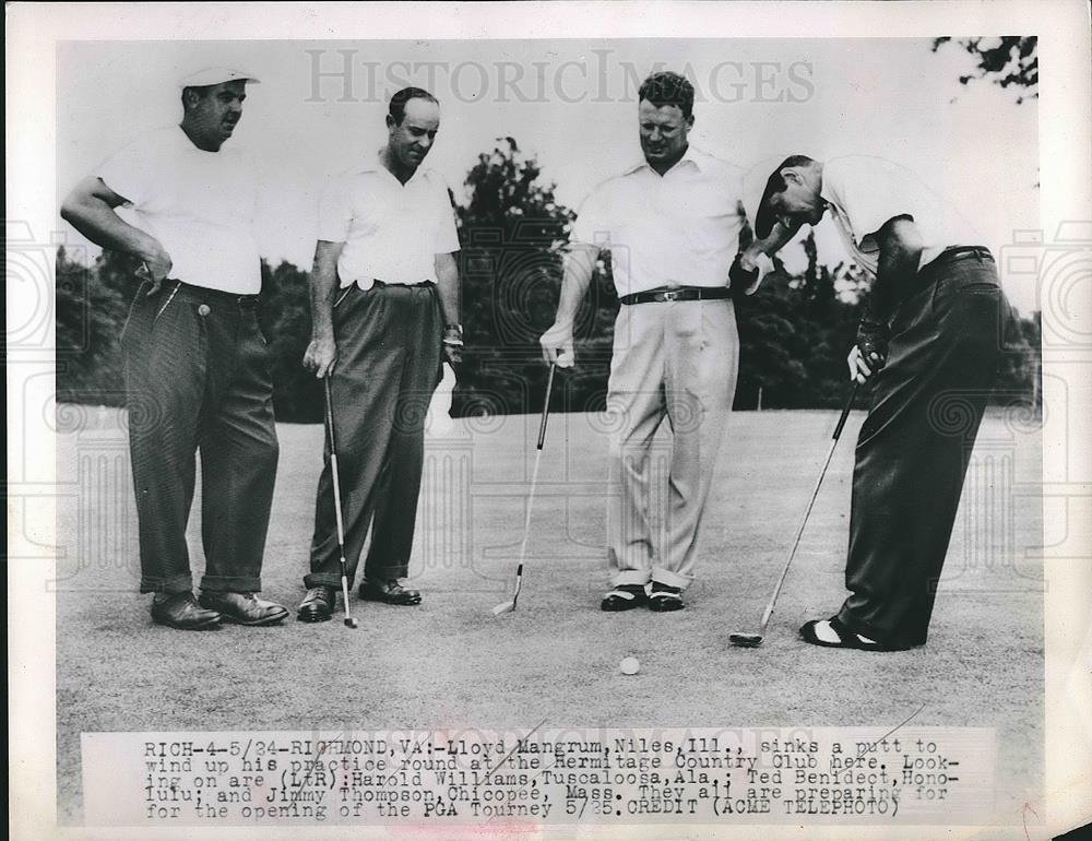 1949 Press Photo Lloyd Mangrum Practice Putts At Hermitage Country Club - Historic Images