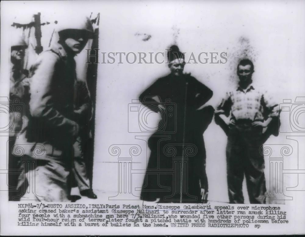 1956 Press Photo Busto Arsizio, Italy Priest Mons G Galembarti &amp; G Malinari - Historic Images