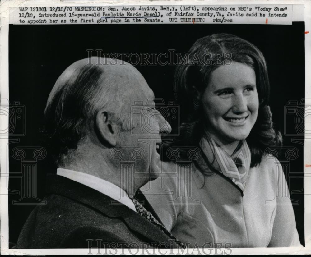 1970 Press Photo Sen. Jacob Javits, Paulette marie Desell - Historic Images