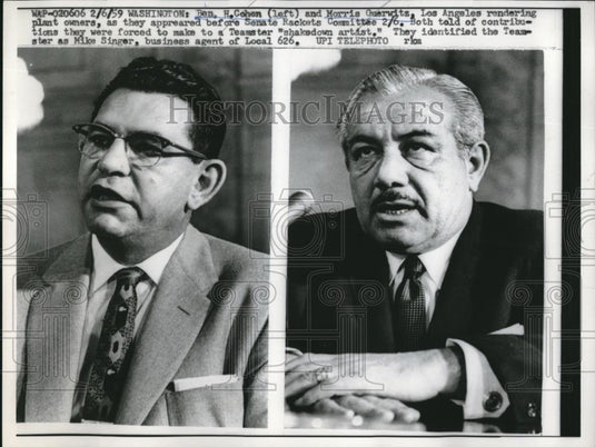 1959 Press Photo Ben Cohen, Morris Guerwitz, Los Angeles rendering plant owners - Historic Images