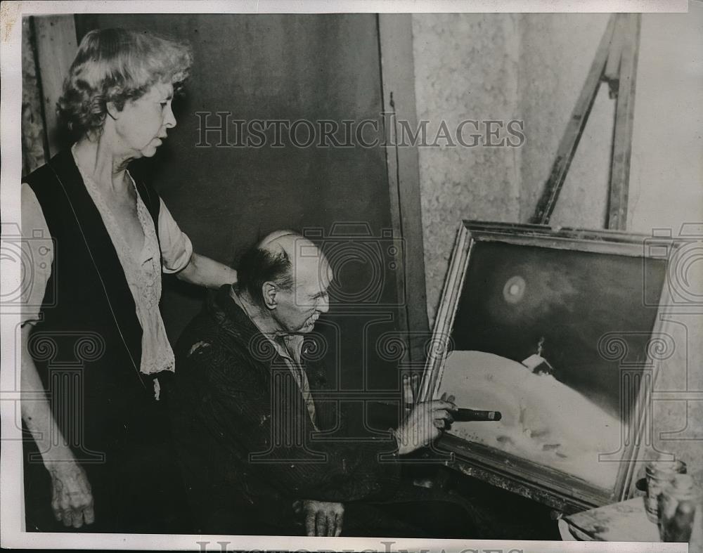 1935 Press Photo Michael O&#39;Brien, retired man now a painter, Denver Art Guild - Historic Images