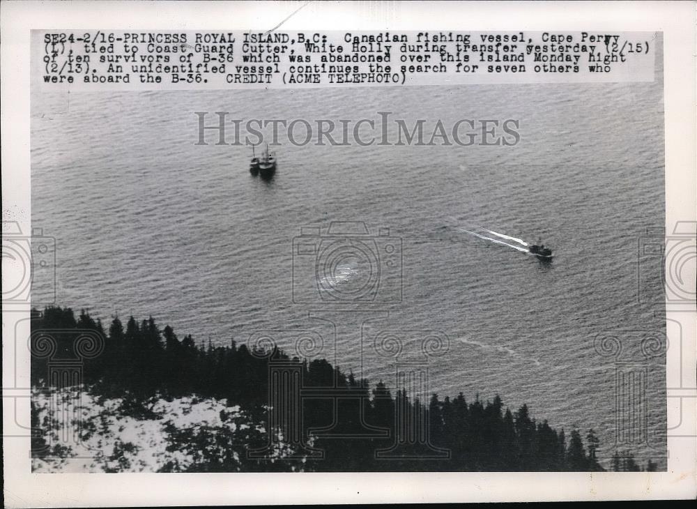 1950 Press Photo Princess Royal Island Canadian Fishing Boat Coast Guard - Historic Images