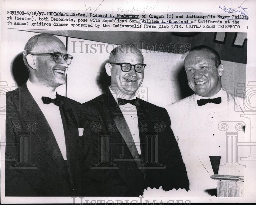 1957 Press Photo Indianapolis, Sen. RL Newberger,Mayor PHoyt, Sen Wl Knowland - Historic Images