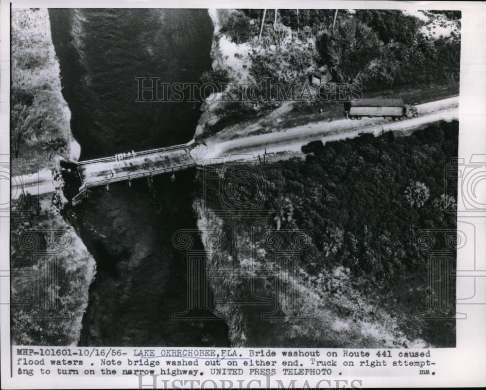 1956 Press Photo Bridge Washout on Route 441 on Lake Okeechobee - Historic Images