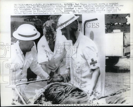 1961 Press Photo Elisabethville, Katanga Red Cross workers & wounded at hospital - Historic Images