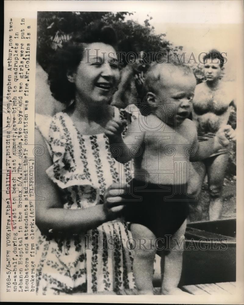 1949 Press Photo Mrs Ethel Collins Stephen Arthur Lebanon Hospital Quadruplets - Historic Images