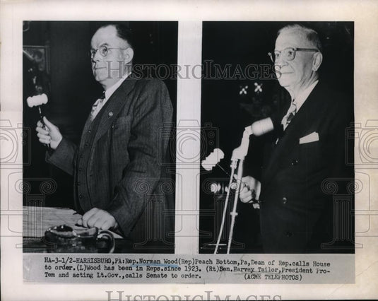 1951 Press Photo Rep. Norman Wood with Sen. Harvey Tailor calls Senate to order - Historic Images