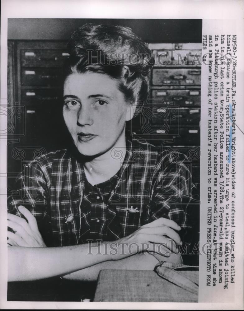 1952 Press Photo Butler, Pa Mrs Roberta Wright, widow of burglar arrested - Historic Images