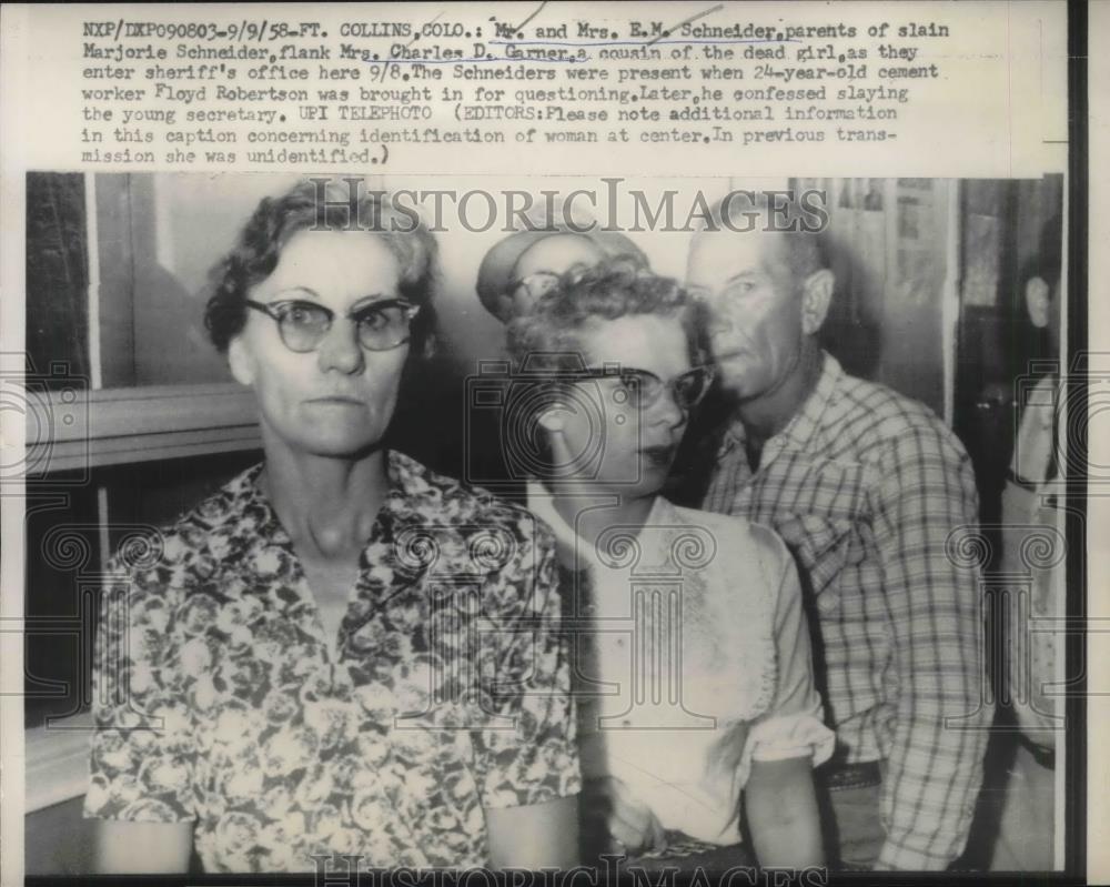 1958 Press Photo Ft Collins, Colo. Mr &amp; Mrs EM Schneider, parents of slain girl - Historic Images