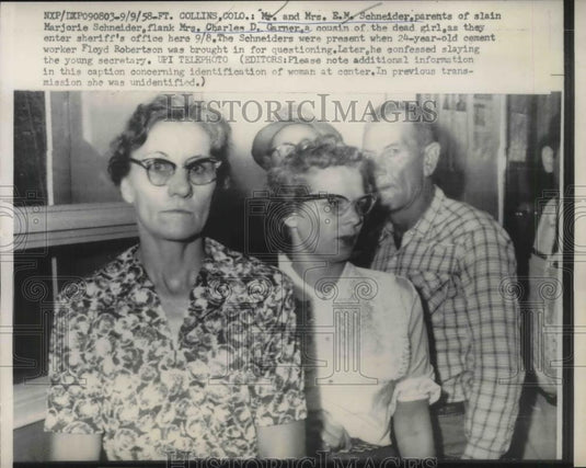 1958 Press Photo Ft Collins, Colo. Mr & Mrs EM Schneider, parents of slain girl - Historic Images