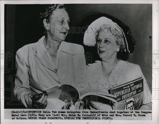 1952 Press Photo Helen M Schluroff & Mrs. Russel Dixon, Pennsylvania Delegates - Historic Images