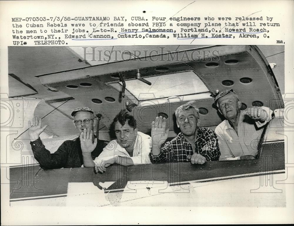 1958 Press Photo Four Engineers Released By Cuban Rebels - Historic Images