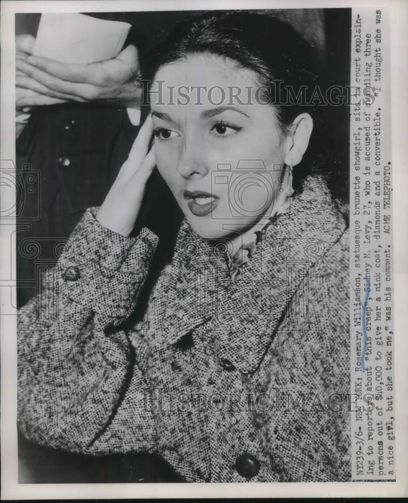 1951 Press Photo Showgirl Rosemary Williamson Testifies In Court Against Man - Historic Images