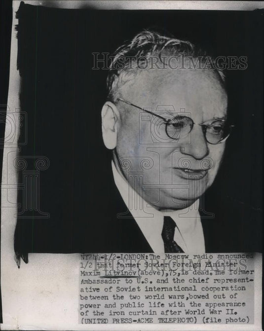 Press Photo Soviet Foreign Minister Maxim Litvinov Died - Historic Images