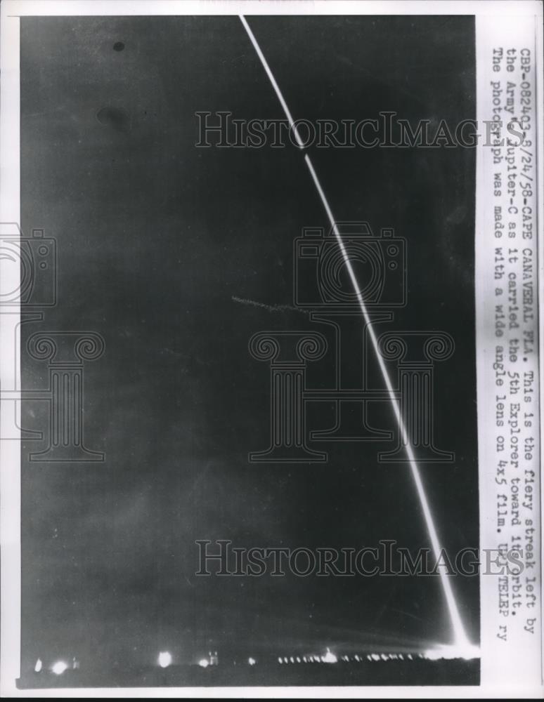 1958 Press Photo Cape Canaveral, Fla launch of Jupier C missle - Historic Images