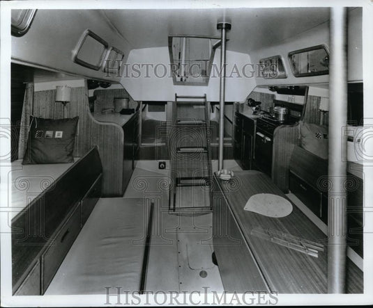 Press Photo Interior of Cal 40 Racing Boat Made by Jensen Marine Corporation - Historic Images