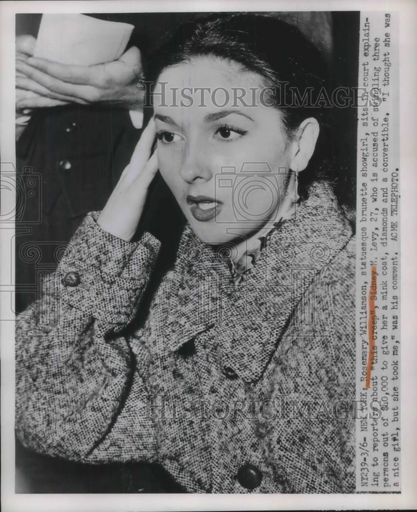 1951 Press Photo Showgirl Rosemary Williamson Testifies In Court - Historic Images