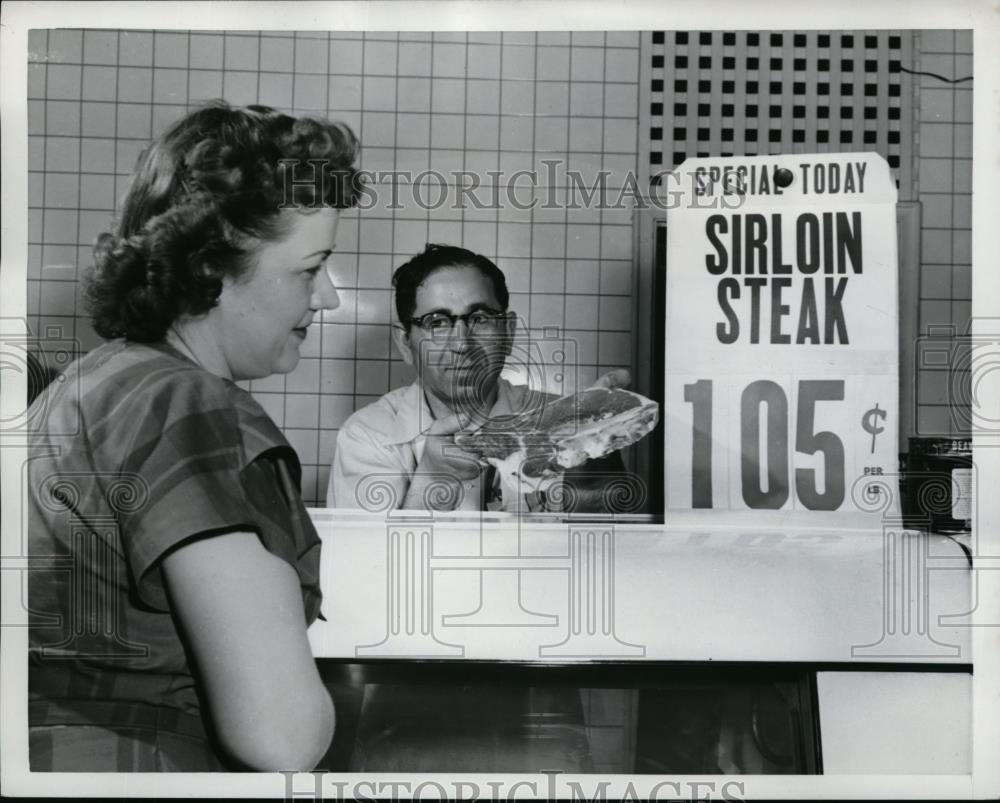 1950 Press Photo Rosemary MacKinnon Meat Prices - Historic Images