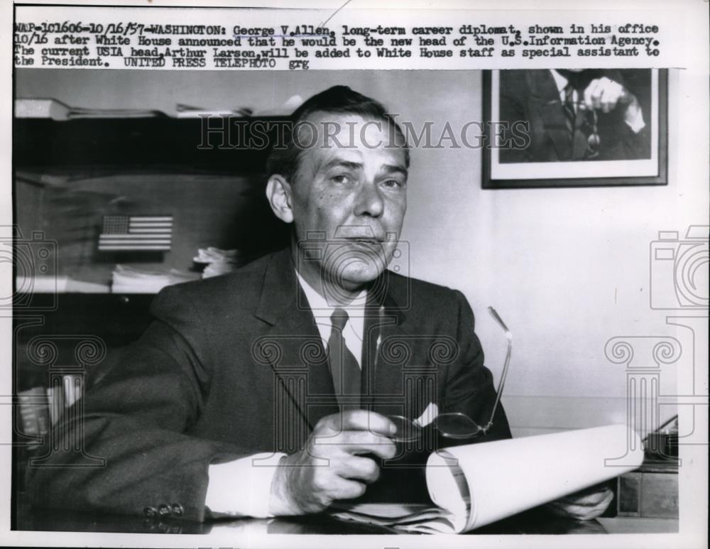 1957 Press Photo Wash.D.C. George V.Allen to head US Information Agency - Historic Images