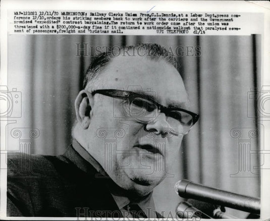 1970 Press Photo Railway Clerks Union c.L. Dennis - Historic Images