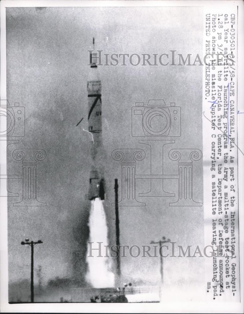 1958 Press Photo Cape Canaveral,Fla, Jupiter C misslle launch - Historic Images