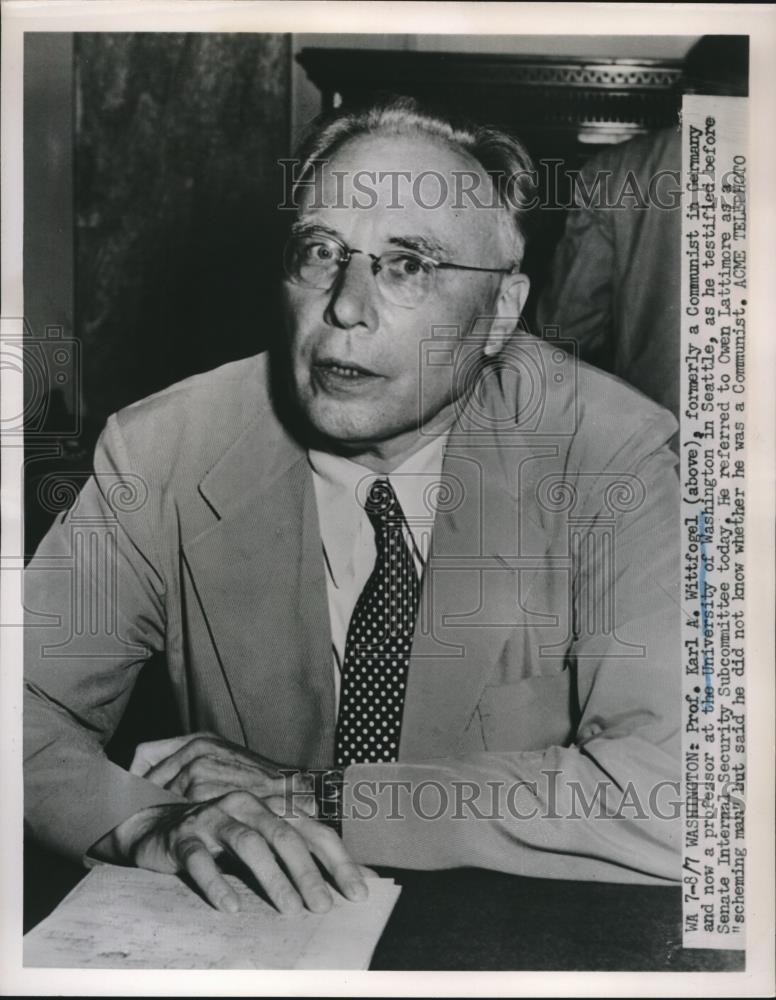 1953 Press Photo Prof Karl Wittfogel Former Communist Testifies - Historic Images