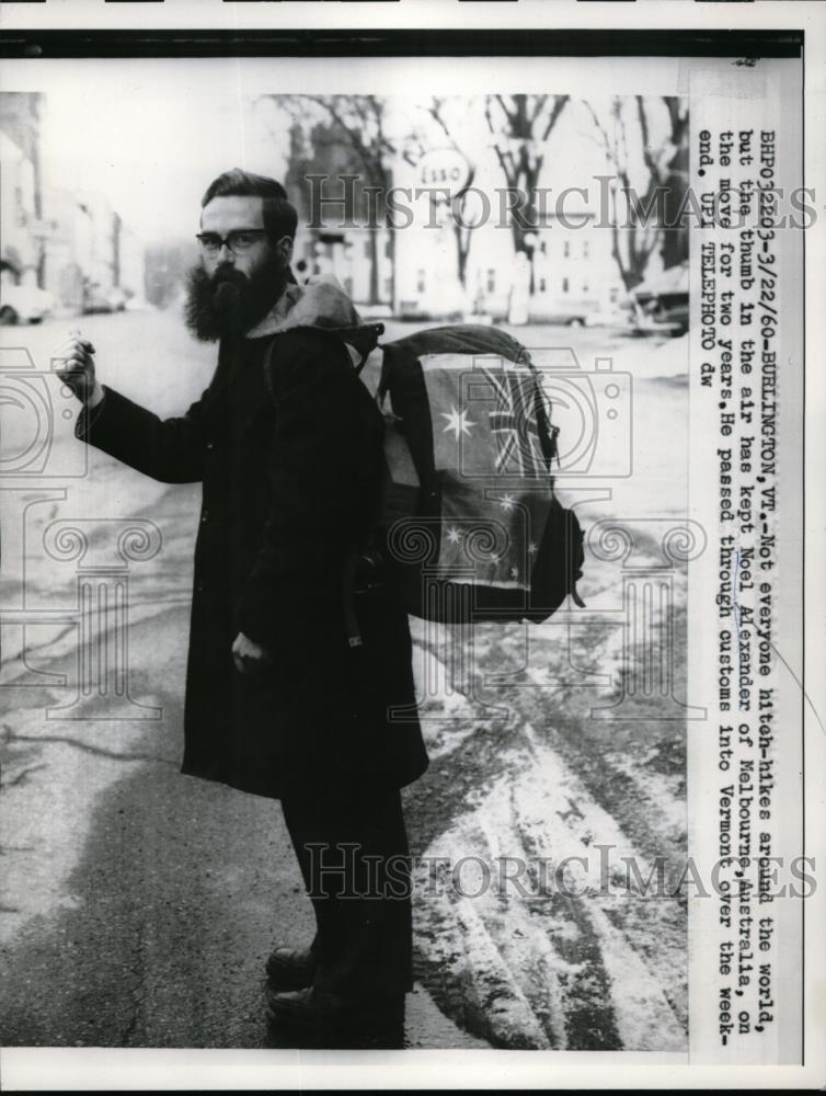 1960 Press Photo Noel Alexander an international hitch hikers that got him to - Historic Images