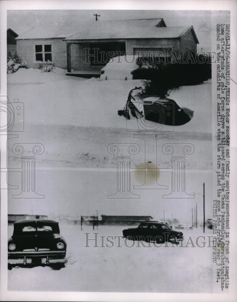 1952 Press Photo Amarillo, Tex. snowbound vehicles during bad snowstorm - Historic Images