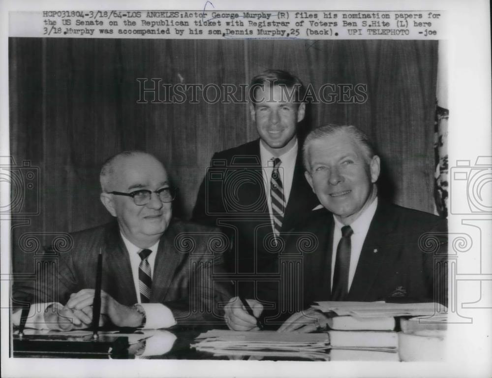 1964 Press Photo Actor George Murphy Files Nomination Papers for Senate - Historic Images