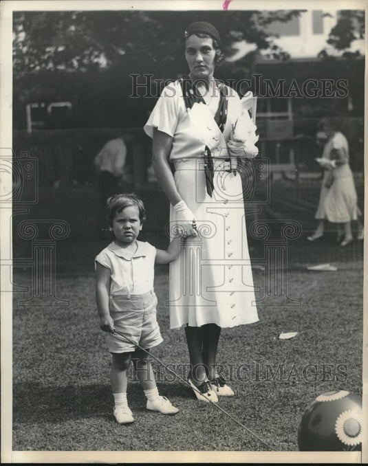 1931 Press Photo Mrs James Russell Lowell w/ her son James, Jr at the Benefit - Historic Images