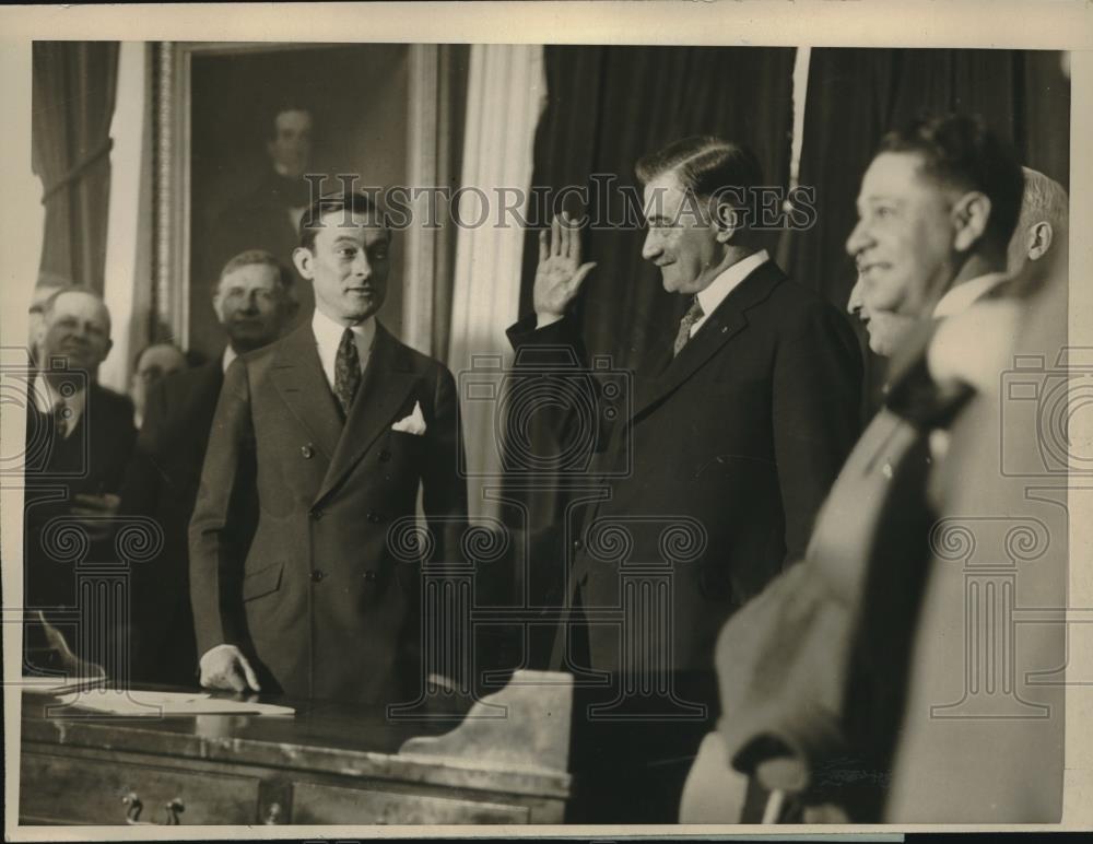 1920 Press Photo John J Dorman sworn in by Mayor Walker as Fire Comm of NYC - Historic Images