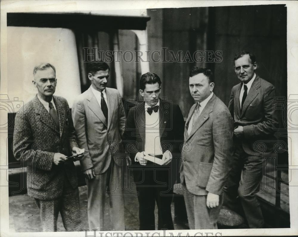 1933 Press Photo Members of Lindbergh&#39;s Expedition, Duffield, Howan, Jarboe - Historic Images
