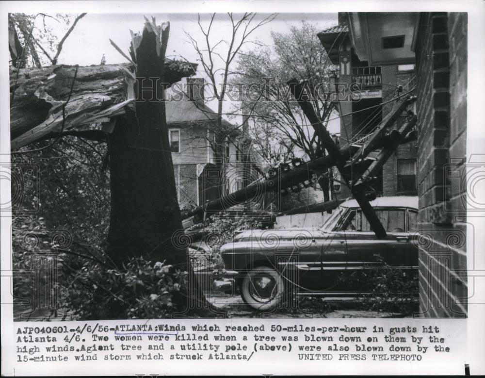 1956 Press Photo Atlanta, Ga. trees down in storm destruction - Historic Images