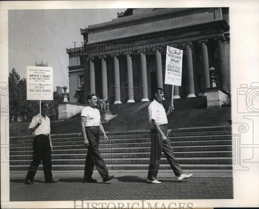 1945 Press Photo Maintenance Workers Picket at Columbia University in NY - Historic Images