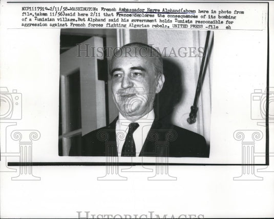 1958 Press Photo French Ambassador Herve Alphand - neb65839 - Historic Images