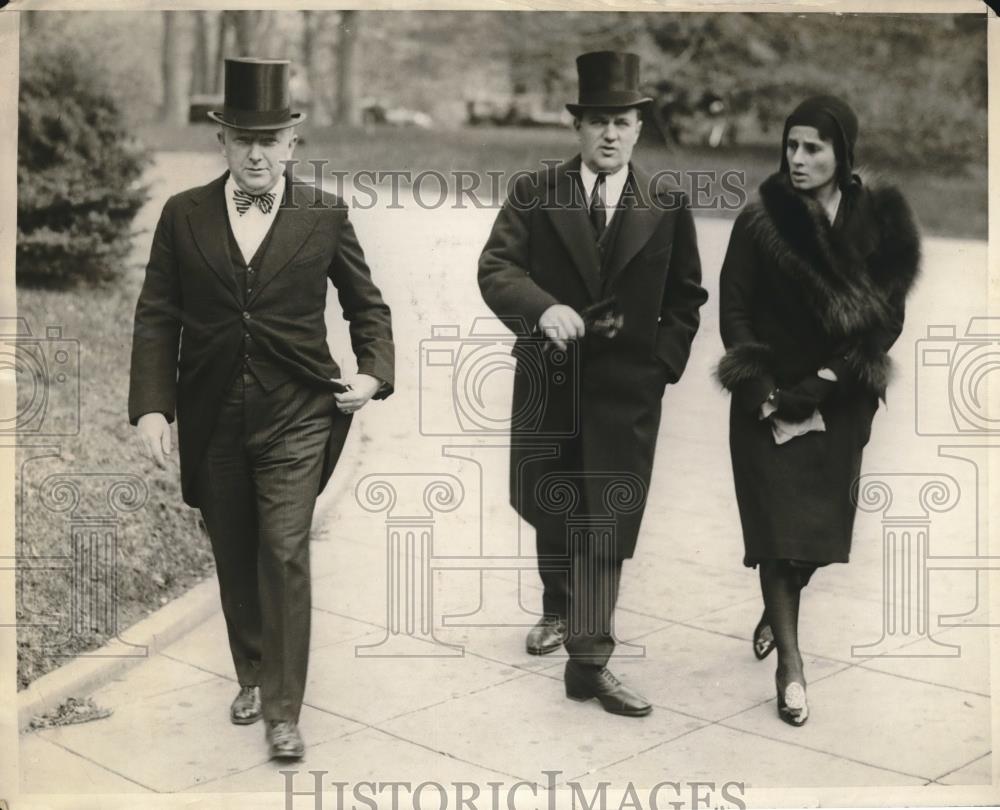 1929 Press Photo Nelson Johnson, F. Trubee Davison &amp; Wife at Funeral James Good - Historic Images