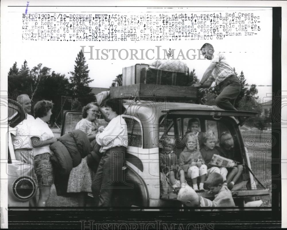 1959 Press Photo Bozeman, Mont. refugees from Utah earthquake zone - neb61582 - Historic Images