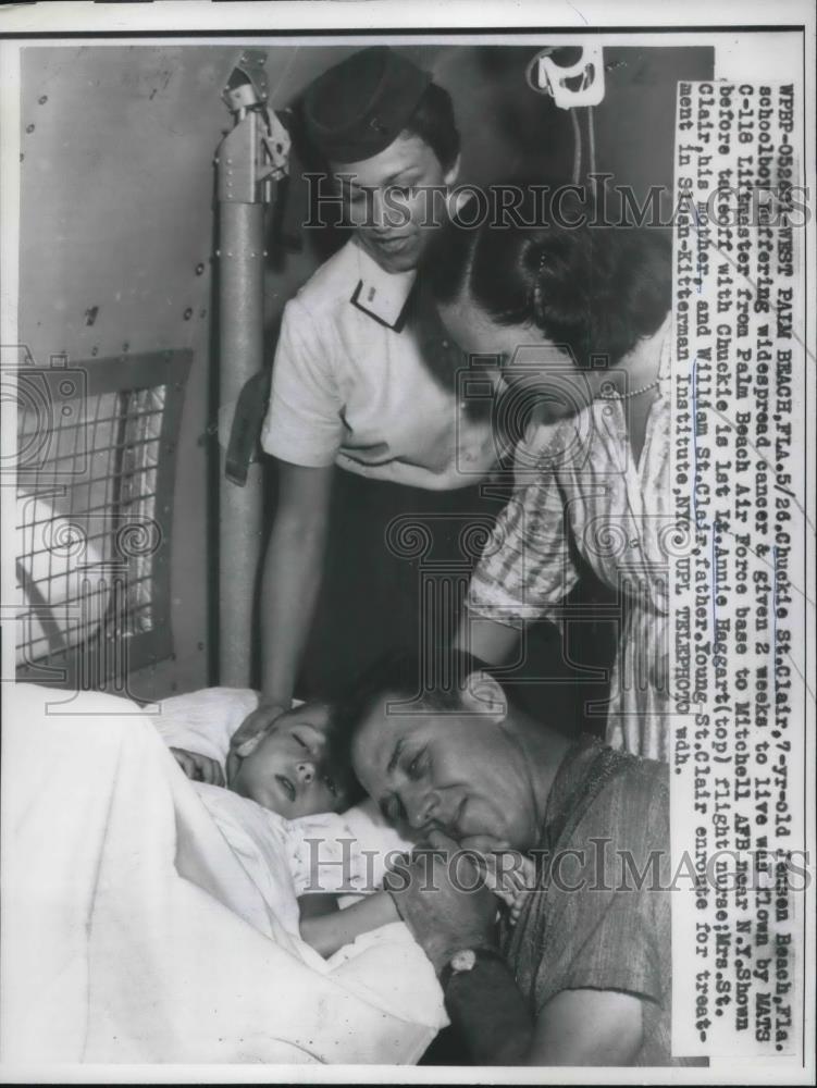 1958 Press Photo Chuckie St.Clair of Fla. suffering for widespread cancer. - Historic Images