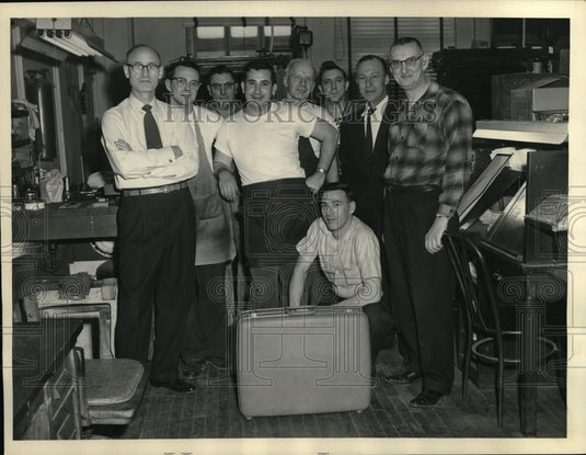 1958 Press Photo Harvey Dier & others as he retires from business - neb61041 - Historic Images