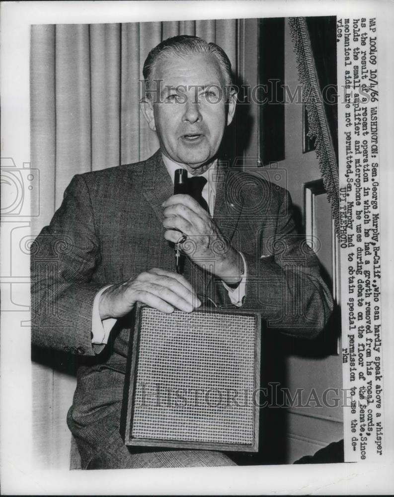 1966 Press Photo Sen.George Murphy hardy speak after a vocal Cord operation. - Historic Images