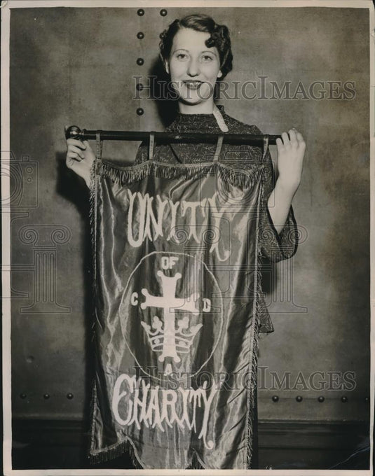 1936 Press Photo Catholic Daughters of America banner & Ann Sullivan - neb61269 - Historic Images