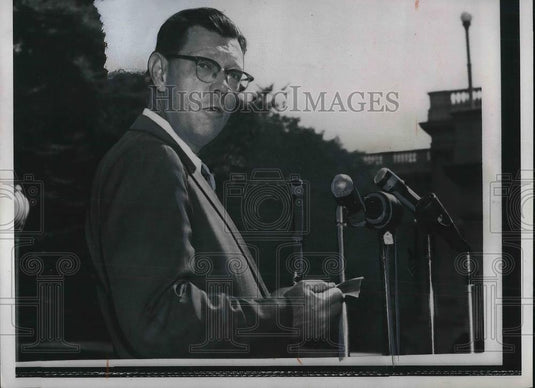 1957 Press Photo Press Secretary James Hagerty Press Conference White House - Historic Images