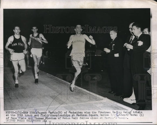 1956 Press Photo Eugene Martin, E Moran, IC4A Track Field Championships New York - Historic Images