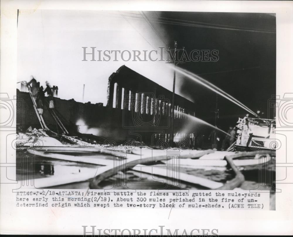 1950 Press Photo Atlanta, Ga firemen battle blaze at mule yards - neb61535 - Historic Images