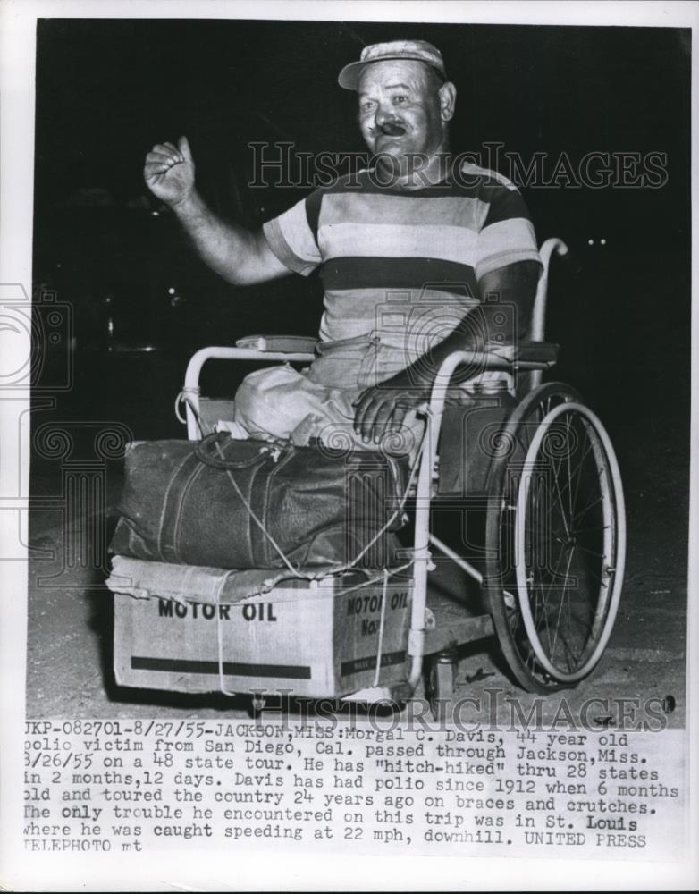 1955 Press Photo Jackson Mississippi Morgal C Davis Polio Victim - neb61482 - Historic Images