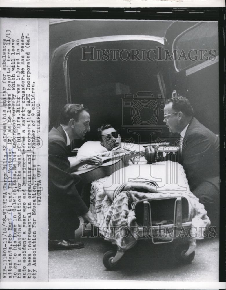 1958 Press Photo Wichita, Kan. Harry Biltz, Bob Hunt, Phil Matague in ambulance - Historic Images