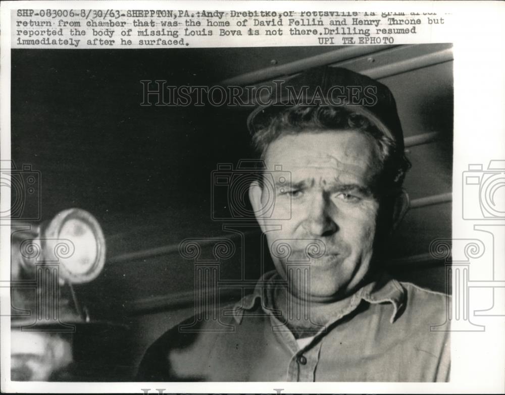 1963 Press Photo Sheppton, Pa Andy Drebitko in mine chamber - neb61656 - Historic Images