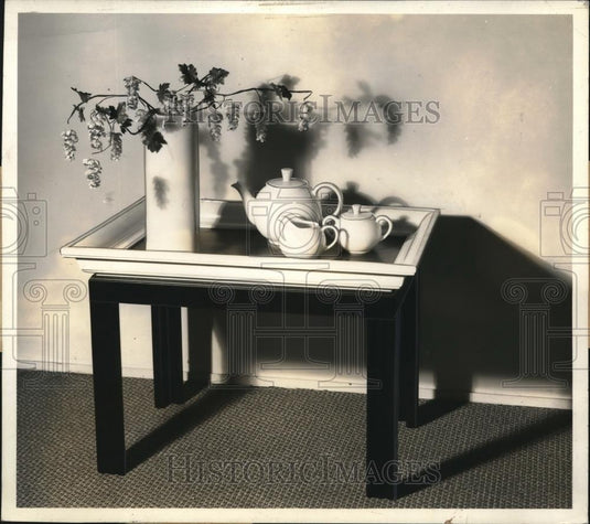 1934 Press Photo A coofee set on a side table in a homes living room - neb65573 - Historic Images