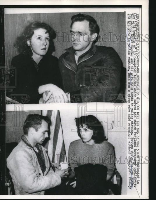 1960 Press Photo Portland, Ore. Charles & Eddie Snyder & wifes held for bombs - Historic Images