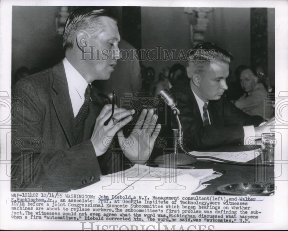 1955 Press Photo John Diebold &amp; Walker Buckingham Testify Before Congressional - Historic Images